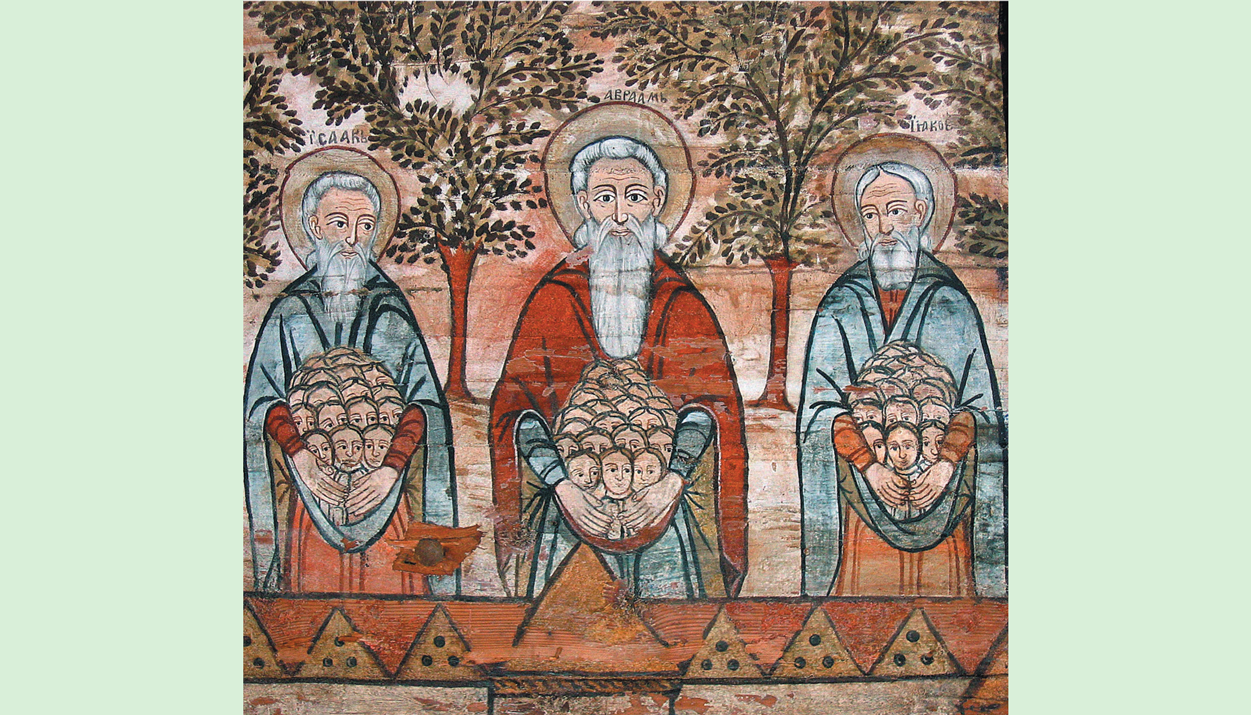 The wooden church in Ieud. Mural paintings. Archangel and Patriarchs of the Last Judgement